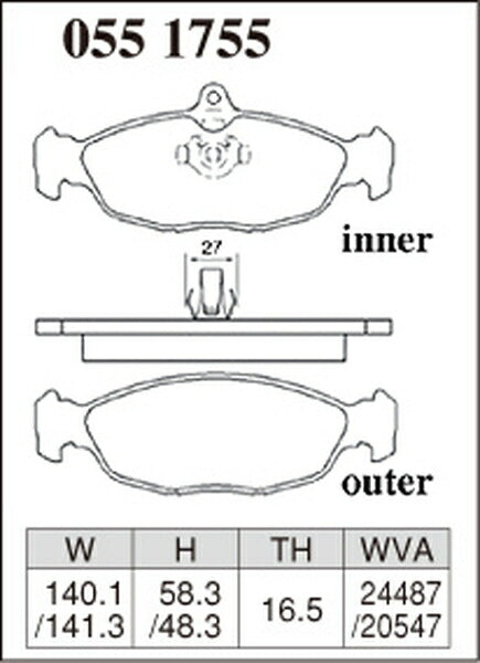 DIXCEL ブレーキパッド Pタイプ JAGUAR/DAIMLER XJ6/ソブリン(X300) JLGA/JLDA 1994/10〜1997/09 リア左右セット 0551755