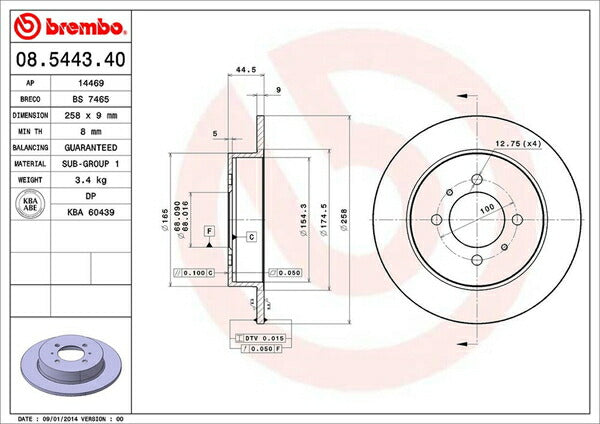 brembo BRAKE DISC ニッサン ルキノ JB14 1997/09〜1999/04 リア左右セット 08.5443.40