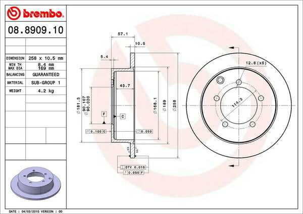 brembo BRAKE DISC ミツビシ ディアマンテワゴン F36W 1997/10〜2001/10 リア左右セット 08.8909.10