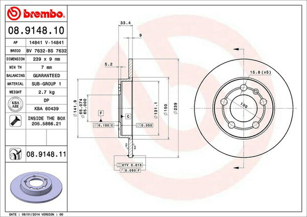 brembo BRAKE DISC VOLKSWAGEN ボーラ 1JAUEF/1JBDEF 2000/12〜2006 リア左右セット 08.9148.11