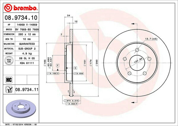 brembo BRAKE DISC JAGUAR Xタイプ J51YA/J51YB 2004/09〜 リア左右セット 08.9734.11