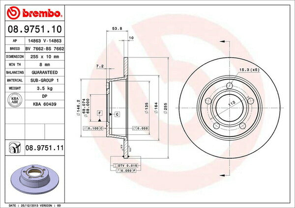 brembo BRAKE DISC AUDI A6アバント(C5) 4BACKF 1997〜1999/08 リア左右セット 08.9751.11