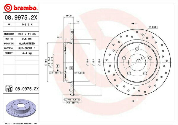 brembo XTRA BRAKE DISC マツダ アクセラ/アクセラスポーツ BL3FW 2009/06〜2013/10 リア左右セット 08.9975.2X