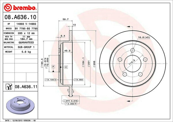 brembo BRAKE DISC JEEP チェロキー KJ37 2003〜2008 リア左右セット 08.A636.11