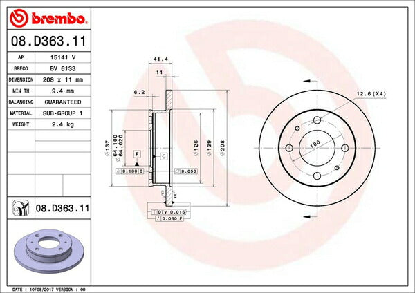 brembo BRAKE DISC ミツビシ eKスポーツ H82W 2007/08〜 フロント左右セット 08.D363.11