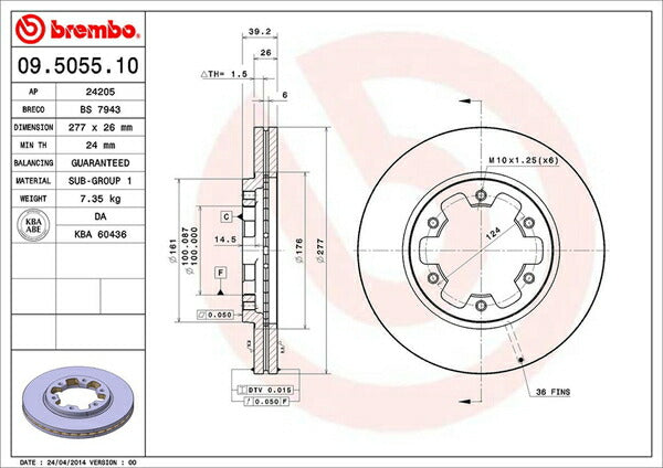 brembo BRAKE DISC ニッサン ミストラル R20/KR20 1994/02〜1998/07 フロント左右セット 09.5055.10