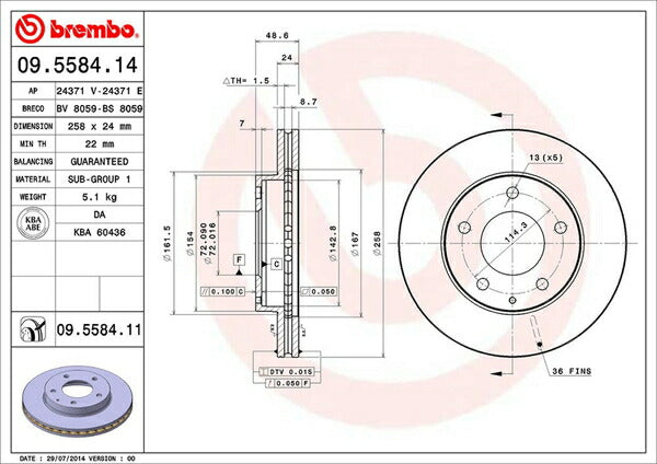 brembo BRAKE DISC マツダ イクシオン CP8WF 1999/04〜 フロント左右セット 09.5584.11