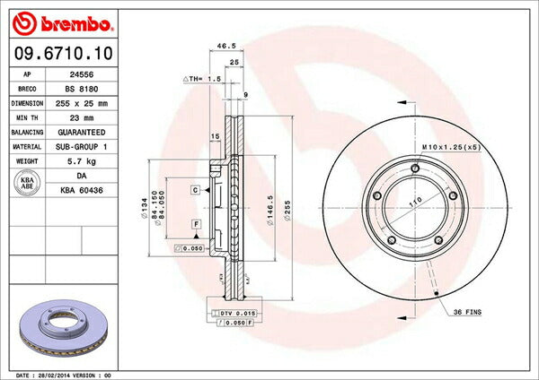 brembo BRAKE DISC トヨタ ハイエースバン/レジアスエースバン RZH122V 1989/08〜1996/08 フロント左右セット 09.6710.10