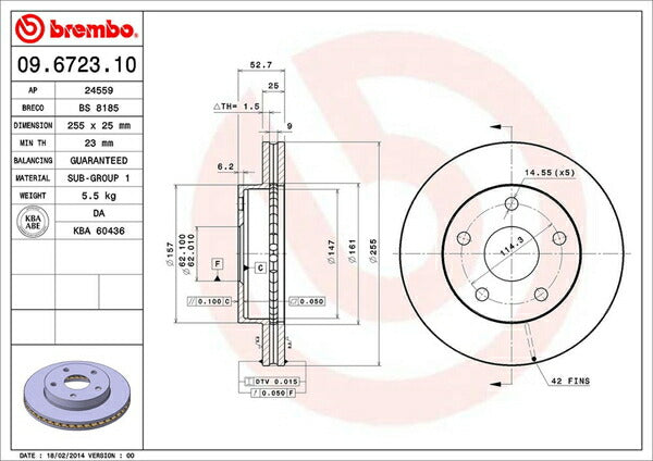 brembo BRAKE DISC トヨタ ライトエース/タウンエースノア CR50G 1996/10〜1998/12 フロント左右セット 09.6723.10