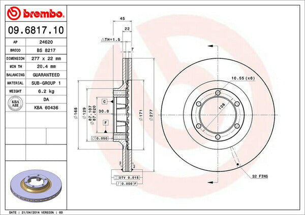 brembo BRAKE DISC ミツビシ パジェロ L041G/L044G 1987/08〜1990/12 フロント左右セット 09.6817.10