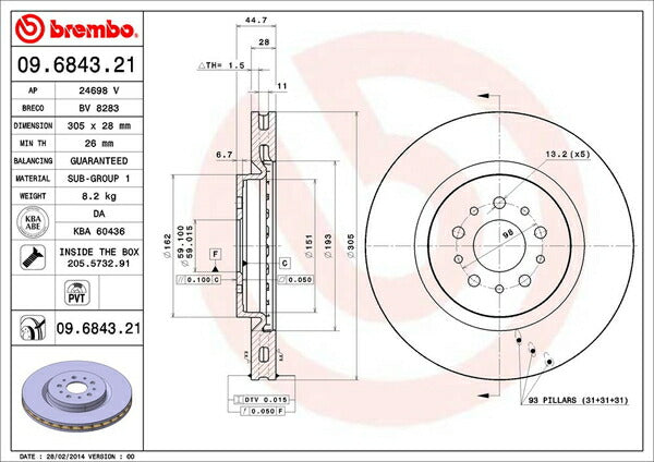 brembo BRAKE DISC ALFA ROMEO 156 932AXB 2002/07〜2003/10 フロント左右セット 09.6843.21