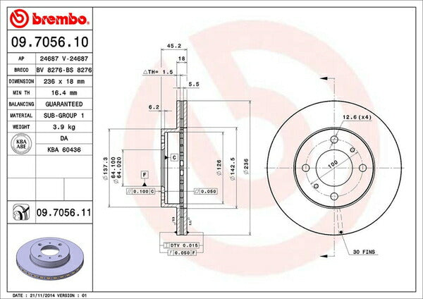brembo BRAKE DISC ミツビシ ミラージュアスティ CA1A 1991/10〜1995/10 フロント左右セット 09.7056.10