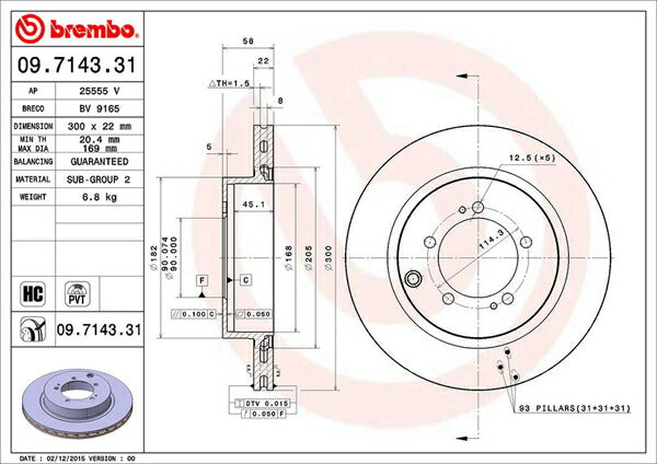 brembo BRAKE DISC ミツビシ ランサーエボリューション CT9W 2005/09〜2007/11 リア左右セット 09.7143.31