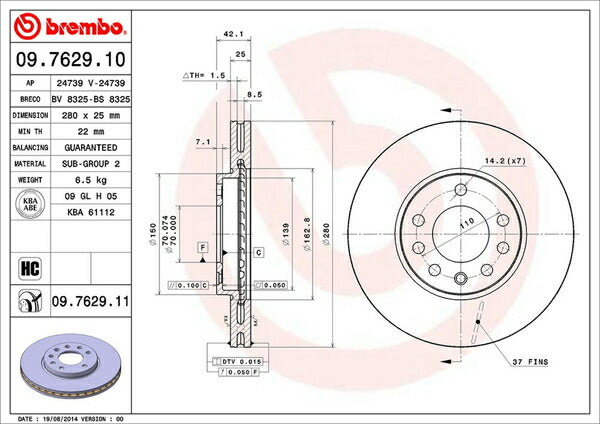 brembo BRAKE DISC OPEL アストラ(H) AH04Z18/AH04Z18W 2004/11〜 フロント左右セット 09.7629.11