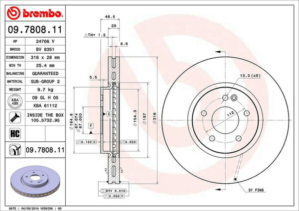 brembo BRAKE DISC MERCEDES BENZ Eクラス W210(セダン) 210070 1997/08〜2002/05 フロント左右セット 09.7808.11
