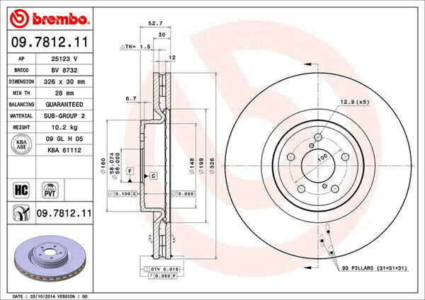 brembo BRAKE DISC スバル レガシィセダン/レガシィB4 BL5 2003/06〜2009/05 フロント左右セット 09.7812.11