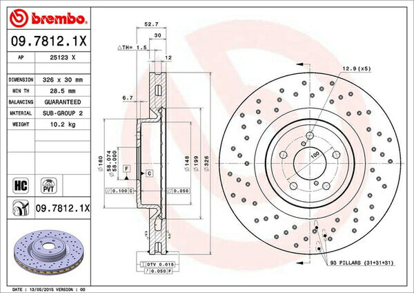 brembo XTRA BRAKE DISC スバル インプレッサWRX STi GDB 2000/08〜2004/05 フロント左右セット 09.7812.1X
