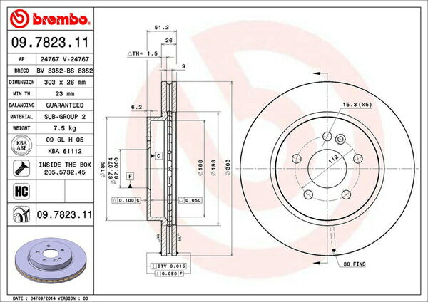 brembo BRAKE DISC MERCEDES BENZ Mクラス W163 163113 2000/05〜2003/02 フロント左右セット 09.7823.11