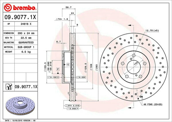 brembo XTRA BRAKE DISC スバル インプレッサWRX STi GDB 2001/09〜2004/05 フロント左右セット 09.9077.1X
