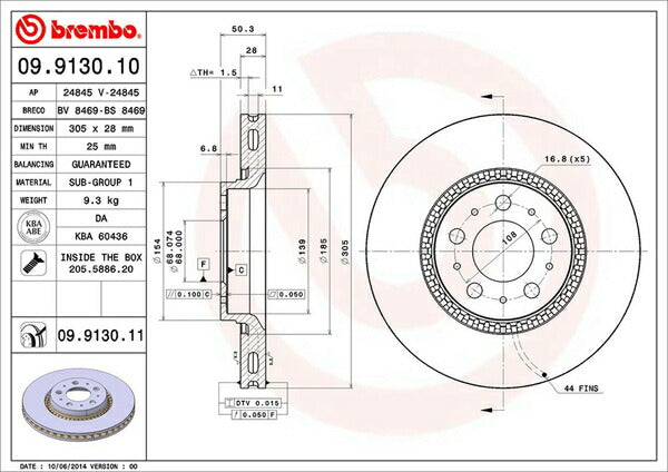 brembo BRAKE DISC VOLVO S60 RB5244T 2004/10〜2011/03 フロント左右セット 09.9130.11