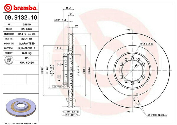 brembo BRAKE DISC ミツビシ パジェロ V23C/V24C 1991/01〜1999/09 フロント左右セット 09.9132.10