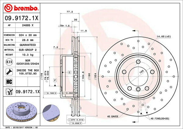 brembo XTRA BRAKE DISC BMW 5シリーズ E61(ツーリング) PV30 2007/06〜 フロント左右セット 09.9172.1X