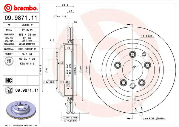 brembo BRAKE DISC PORSCHE カイエン 92AM48A 2010/03〜 リア左右セット 09.9871.11