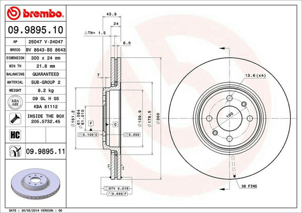 brembo BRAKE DISC RENAULT グランセニック JMF4 2005/09〜 フロント左右セット 09.9895.11