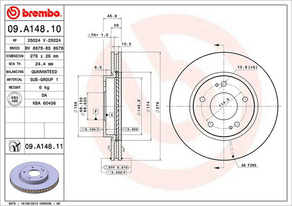 brembo BRAKE DISC ミツビシ ランサー/ランサーセディア CS5A 2003/11〜 フロント左右セット 09.A148.11