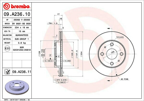 brembo BRAKE DISC スバル ステラ LA110F 2011/05〜2014/12 フロント左右セット 09.A236.11