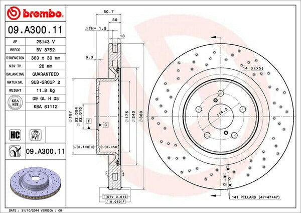 brembo BRAKE DISC レクサス IS F USE20 2007/12〜 フロント左右セット 09.A300.11