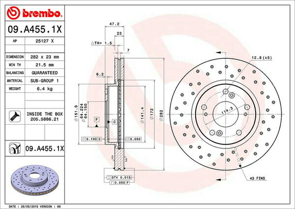 brembo XTRA BRAKE DISC ホンダ ストリーム RN7/RN8/RN9 2006/07〜 フロント左右セット 09.A455.1X