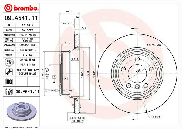 brembo BRAKE DISC BMW X5 E53 FA48 2004/05〜2007/05 リア左右セット 09.A541.11