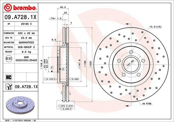 brembo XTRA BRAKE DISC FORD フォーカス WF0HYD 2005〜2008 フロント左右セット 09.A728.1X