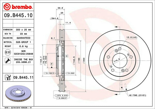 brembo BRAKE DISC ホンダ S2000 AP1/AP2 1999/04〜2009/09 フロント左右セット 09.B445.11
