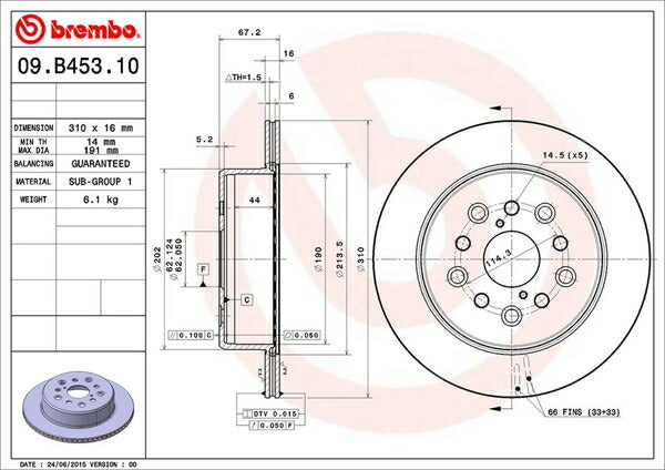 brembo BRAKE DISC トヨタ セルシオ UCF30/UCF31 2000/08〜2006/08 リア左右セット 09.B453.10