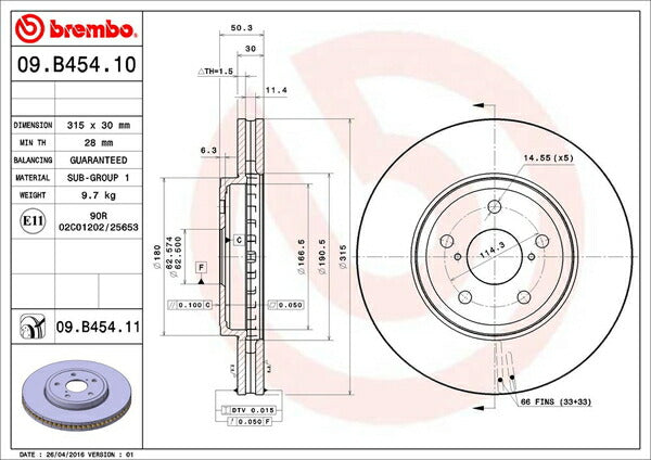 brembo BRAKE DISC トヨタ セルシオ UCF30/UCF31 2000/08〜2006/08 フロント左右セット 09.B454.11