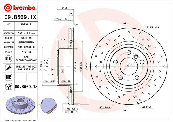 brembo XTRA BRAKE DISC BMW X4 F26 XW20/XW35 2014/08〜 リア左右セット 09.B569.1X