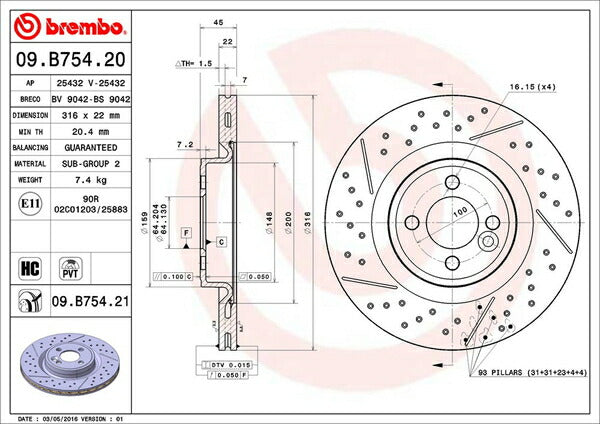 brembo BRAKE DISC MINI R55(クラブマン) ZG16 2010/10〜2015/11 フロント左右セット 09.B754.21