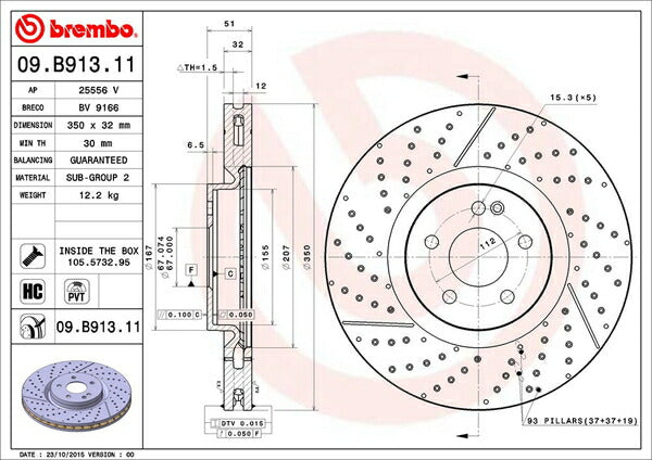 brembo BRAKE DISC MERCEDES BENZ CLAクラス X117(シューティングブレーク) 117952 2015/06〜 フロント左右セット 09.B913.11