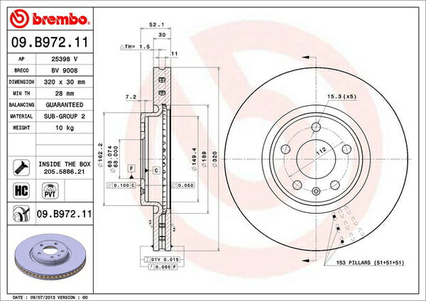 brembo BRAKE DISC AUDI A6(C7) 4GCHVS 2011/08〜2015/07 フロント左右セット 09.B972.11