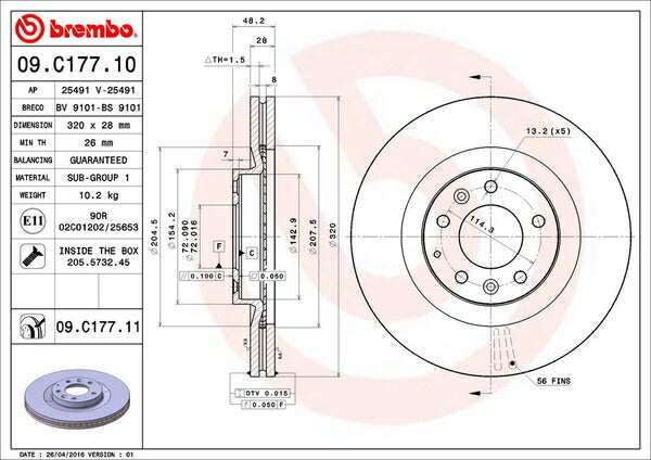 brembo BRAKE DISC マツダ MPV LY3P 2006/02〜 フロント左右セット 09.C177.11