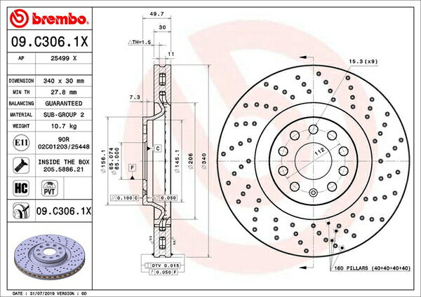 brembo XTRA BRAKE DISC AUDI S3 GYDNFF 2021/04〜 フロント左右セット 09.C306.1X