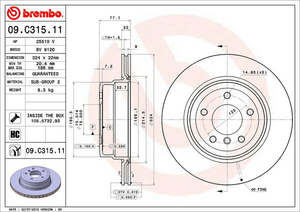 brembo BRAKE DISC BMW 1シリーズ E82 UC35 2008/02〜2010/04 リア左右セット 09.C315.11