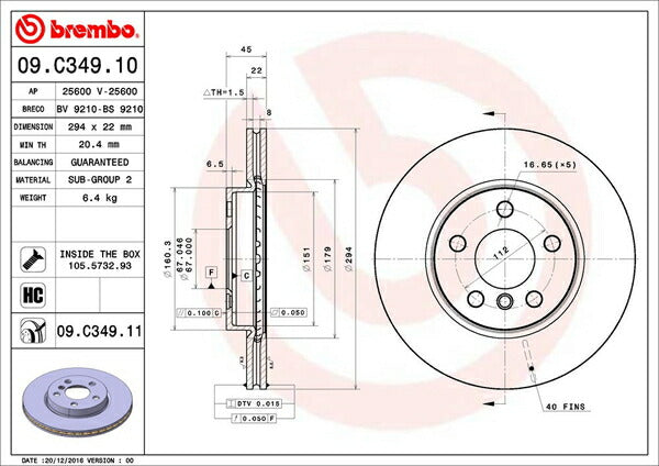 brembo BRAKE DISC MINI F54(クラブマン) LN15 2015/09〜 フロント左右セット 09.C349.11