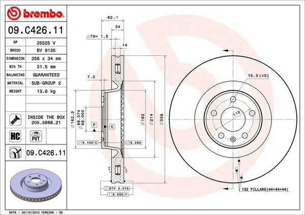 brembo BRAKE DISC AUDI A6オールロードクワトロ 4GCGWB 2012/08〜 フロント左右セット 09.C426.11