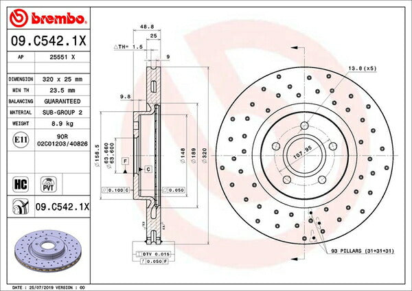 brembo XTRA BRAKE DISC FORD クーガ WF0JTM 2013/09〜2015/09 フロント左右セット 09.C542.1X