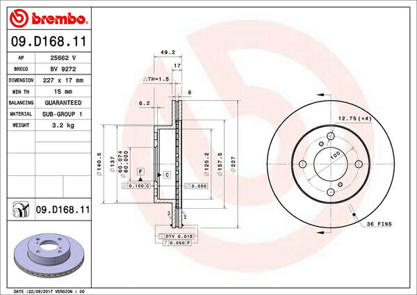brembo BRAKE DISC スズキ ラパン HE21S 2002/09〜2008/11 フロント左右セット 09.D168.11