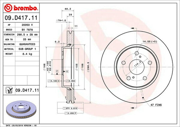brembo BRAKE DISC トヨタ C-HR NGX10 2016/12〜2019/10 フロント左右セット 09.D417.11