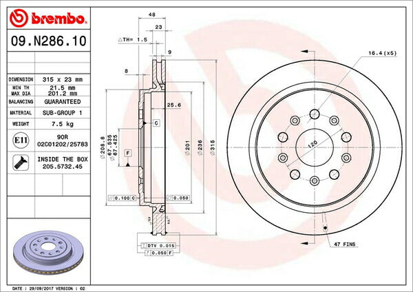 brembo BRAKE DISC CADILLAC CTS X322A 2008/01〜2014/03 リア左右セット 09.N286.11